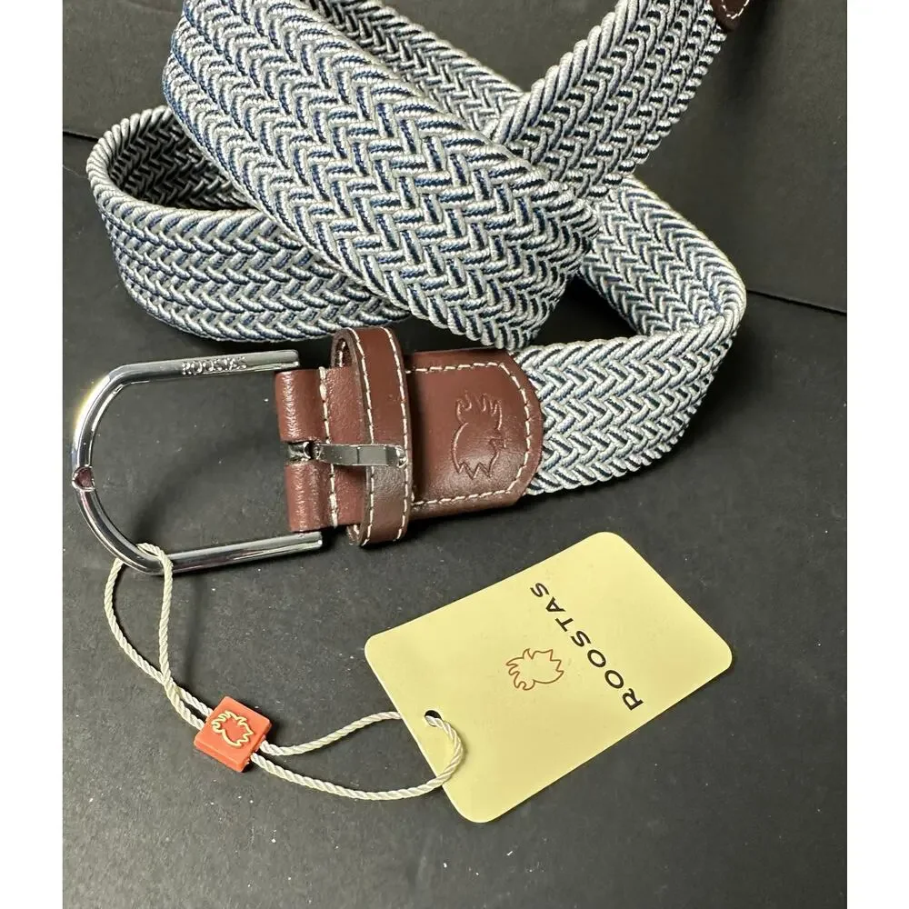 Men's NEW The Riviera Woven ROOSTAS Stretch Golf Belt Navy and Whtie SMALL
